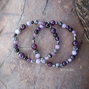 Protection from Negative Energy Bracelet, Amethyst, Tourmaline, Snowflake Obsidian, Jasper, Hematite, Crystal Power, Grounding