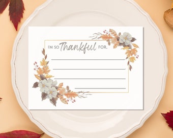 I'm so Thankful For... Printable Table Place Cards & Free Bonus Thanksgiving Art! Modern, watercolor design, neutral colors Instant Download
