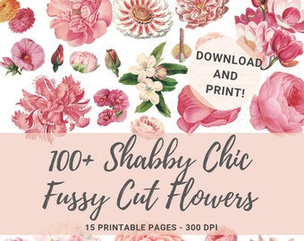 100+ Vintage Fussy Cut Flowers & Roses Shabby Chic Junk Journal Supplement Pink Printable Flowers Journal Ephemera Old Rose Ephemera Florals