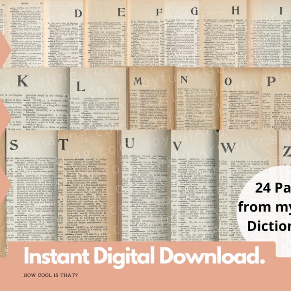 24 druckbare 1917 antike Wörterbuchseiten für Ihre Kunstjournale, Scrapbooks, Collagen, Junk-Journaling mehr. Digitales Vintage Buch Ephemera
