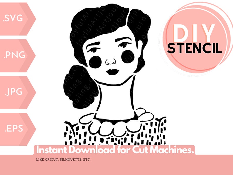 DIY Stencil of a Girl with a Bun for Art Journaling. Original Art. Instant Download. Use with cut machines. Or use for journaling. SVG EPS image 6