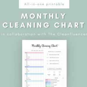 Monthly Cleaning Chart | Printable Cleaning Tracker | Cleaning Schedule | Instant Download