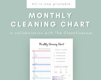 Gráfico de limpieza mensual / Rastreador de limpieza imprimible / Programa de limpieza / Descarga instantánea