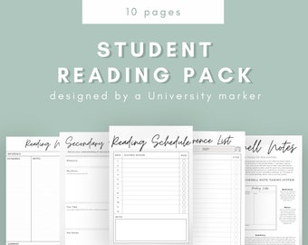 Paquete de lectura y referencia de estudiantes / Universidad, Paquete de referencia de estudiantes universitarios / Referencia editable e imprimible / Descarga instantánea