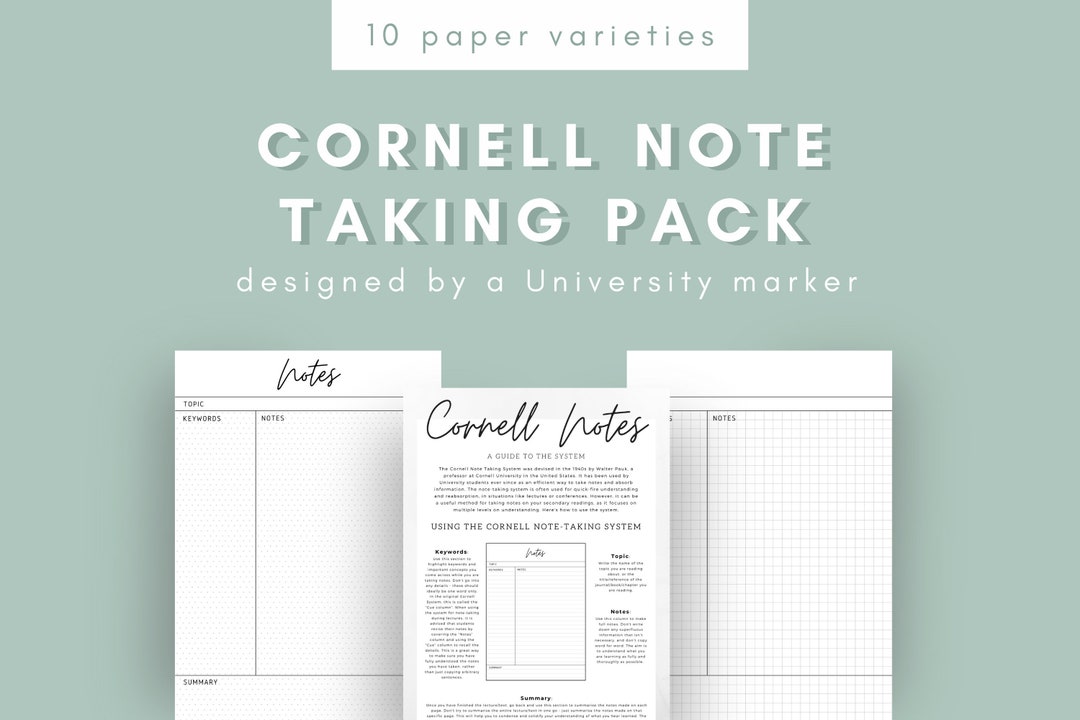 Cornell Note Taking Pack | College, University Student Note Paper Pack ...