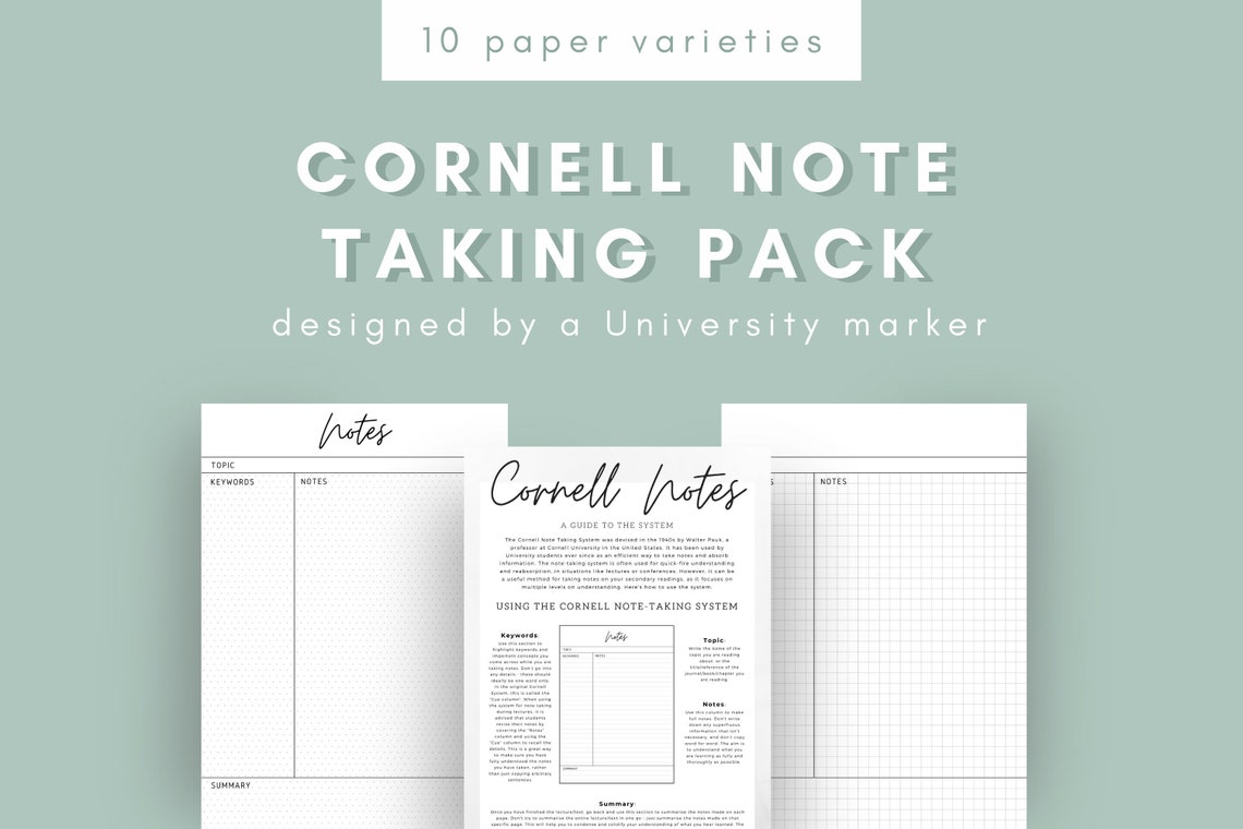 Cornell Note Taking Pack | College, University Student Note Paper Pack ...