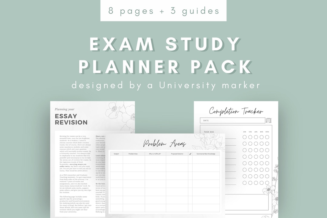 Exam Study Planner Printable Pack Student Exam Revision Template