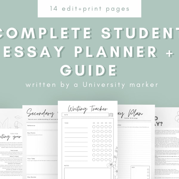 Complete Essay Guide and Planner Pack | College, University Student Essay Template | Editable and Printable | Instant Download