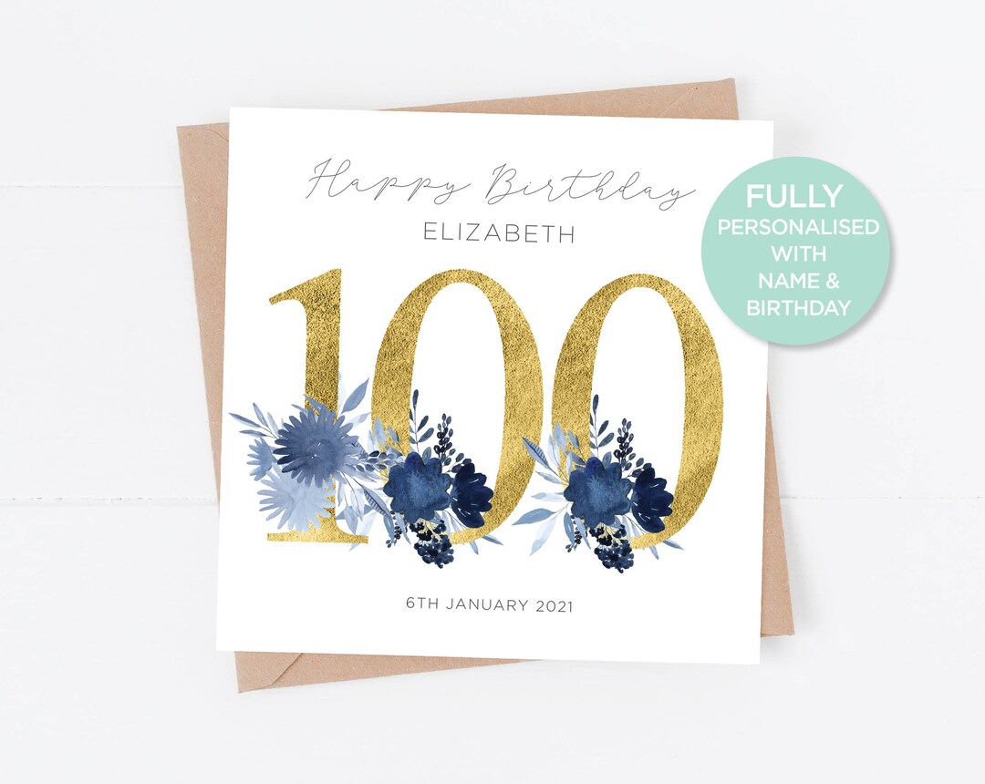 Personalised 100th Birthday Card | Centenery Card | Floral Card ...