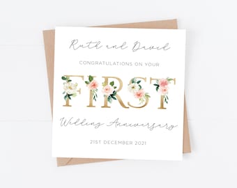 Personalised First Wedding Anniversary Card, Anniversary Card, 1st Anniversary, Wedding Card, Love Card, Custom Greeting Card