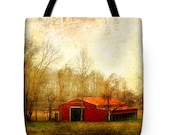 Red Barn Tote, Barn Tote Bag, Book Bag, Photo Tote Bag, Landscape Tote, Tennessee Country, Red Barn Pillow, Country Pillow, Rural Country