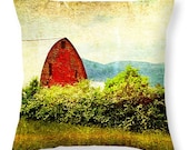 Barn Pillow, Rustic Pillow, Country Pillow, Rural Pillow, Landscape Decor, Old Barn Decor, Red Barn, Amish Country, Green trees, country art