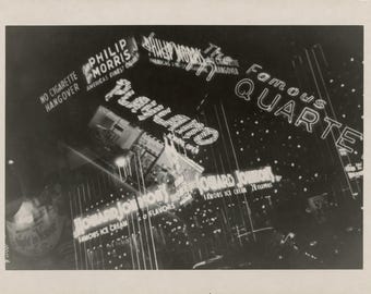 great 1940s NIGHT multiple EXPOSURE NEON New York City? abstract original vintage photo in 8X10 archival mat incredible photograph