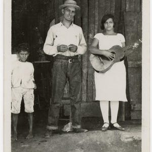 1930s vintage original photo YOUNG woman GUITAR player small time bad rural honky tonk? COUNTRY music 8X10 archival mat father + brother?