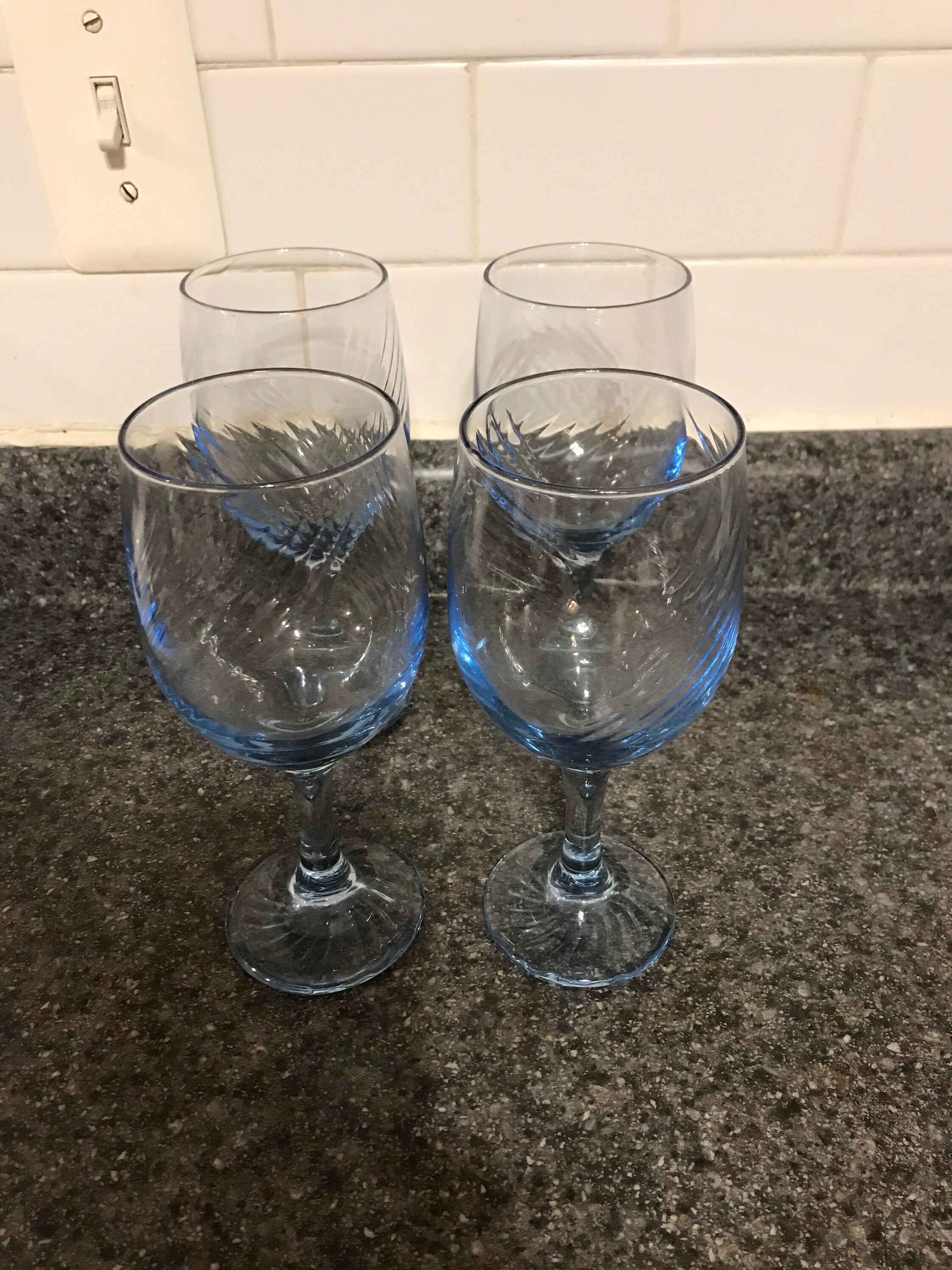 Set of 4 Vintage Blue Swirl Wine Glasses Etsy