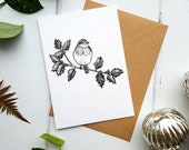 Robin and Holly | Gold | Hand Finished Card | Seasonal Greeting Card | A6 Christmas Card | Scandinavian Design | Blank Inside