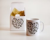 Mothers Day Gift,  Floral Heart Pattern, Flowers, Love Heart, Printed Mug