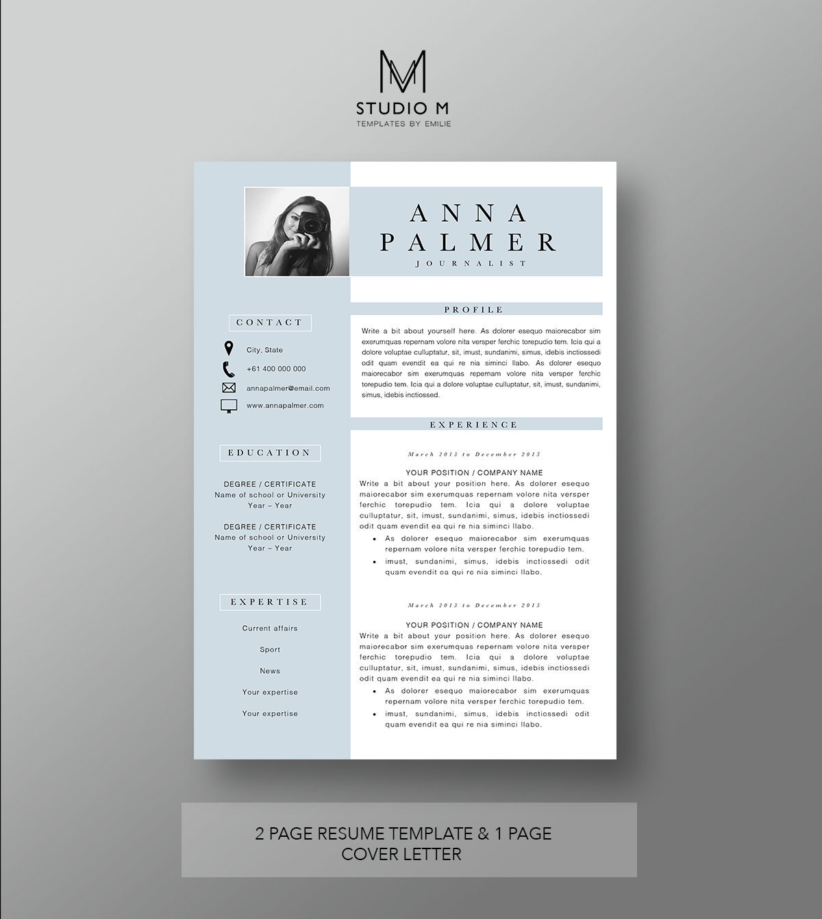 Professional Resume and Cover Letter Template Resume Design - Etsy ...