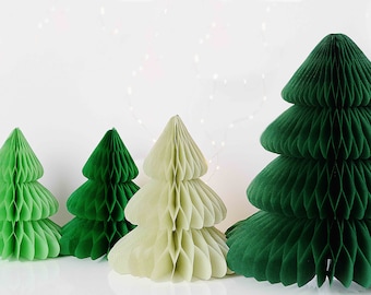 Christmas tree set of 4 paper honeycomb party decorations Custom colours Chritmas holiday home decor office classroom xmas holiday decor