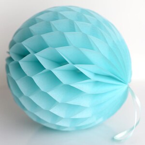 Aquamarine Tissue paper honeycomb ball-hanging wedding party decorations-paper lantern-birthday decor-round paper ball-nursery - aqua poms