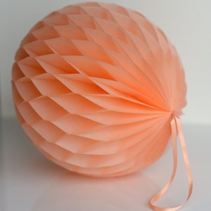Peach Tissue paper honeycombs -  hanging wedding party decorations