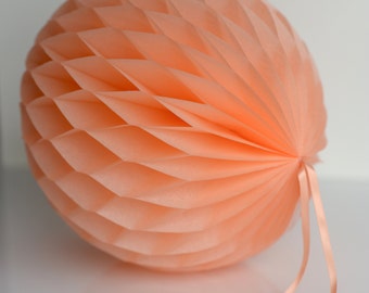 Peach Tissue paper honeycombs -  hanging wedding party decorations