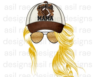 Football Mama Hat Messy Bun - Braid PNG Digital Download Sublimation