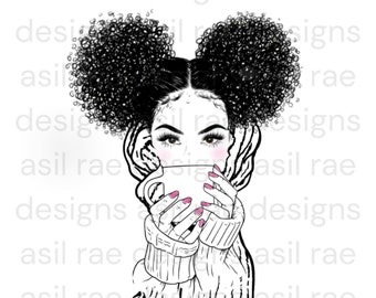 2-Pack Cozy Winter Afro Puffs Hat Messy Bun PNG Digital Download Sublimation