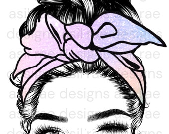 Glitter Messy Bun PNG Digital Download Sublimation