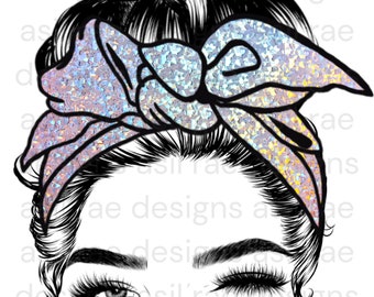 Glitter Messy Bun PNG Digital Download Sublimation