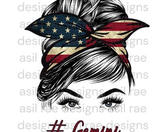 READY TO PRESS Blue Eye Messy Bun Gemini Sublimation Print