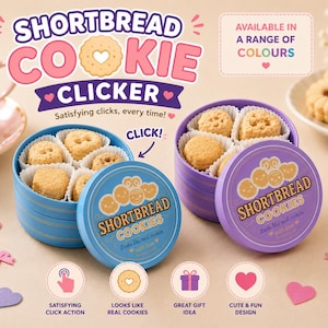 Shortbread Cookie Clicker | Realistische Cookie Fidget | Origineel bureau-speeltje | Leuk sensorisch cadeau | 3D-geprinte koekjesblik | Cadeau voor op kantoor