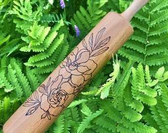 Floral Woodburned Rolling Pin