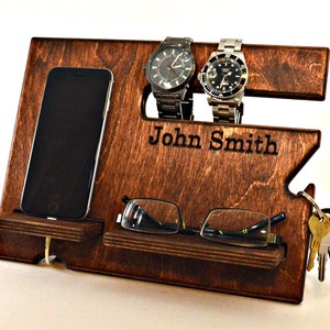 Mens Gift, Nightstand Organizer, Wood Docking Station