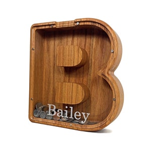 Wood Piggy Bank, Letter Coin Bank for Kids, Wooden Bank, Wooden Piggy Bank, Grandchild Gift, Gift for Kids, Personalized Gift for Children
