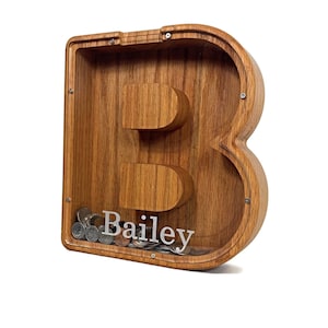 Wood Piggy Bank, Letter Coin Bank for Kids, Wooden Bank, Wooden Piggy Bank, Grandchild Gift, Gift for Kids, Personalized Gift for Children
