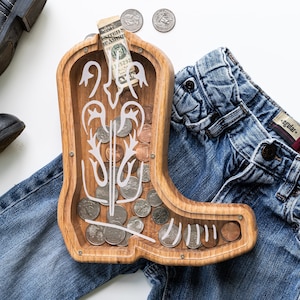 Boot Piggy Bank, Cowboy Boot Bank, Wooden Bank, Kids Piggy Bank, Western Nursery, FFA Gift, Show Animal Fund Savings