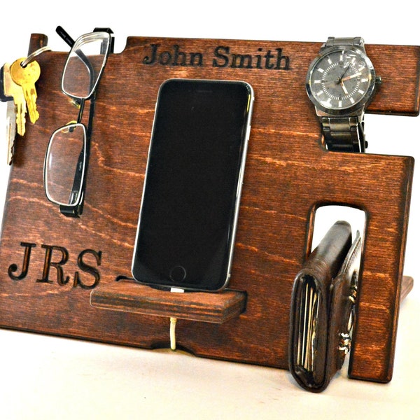 Mens Wood Valet Box, Mens Bedside Organizer, Wooden Personalized Gift