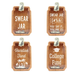 Mason Jar Piggy Bank, Wood Savings Jar, Swear Jar, Family Vacation Fund, Money Bank, College Fund, Family Gift Idea, Cash Coin or Change Jar