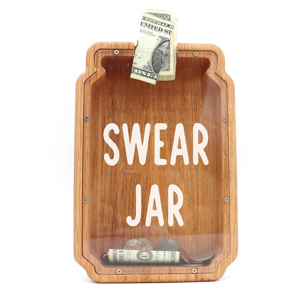 Swear Jar Piggy Bank, Wood Savings Jar, Cuss Word Jar, Family Vacation Fund, Money Bank, Family Gift Idea, Curse Word Jar