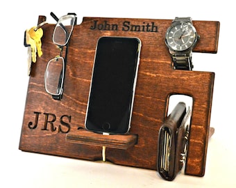 Mens Wood Valet Box, Mens Valet Stand, Mens Wood Valet Tray, Charging Dock, personalized, Docking Station, gifts for men, gift for boyfriend