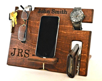 Mens Wood Valet Box, Mens Bedside Organizer, Wooden Personalized Gift