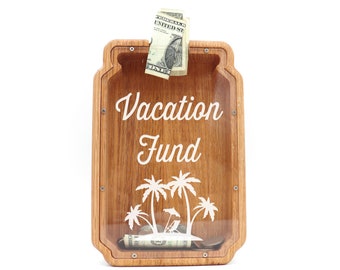 Vacation Fund Piggy Bank, Wood Mason Jar, Family Vacation Fund, Travel Agency Gift, Savings Jar, Swear Jar, Money Bank, Family Gift Idea