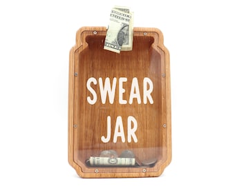 Swear Jar Piggy Bank, Wood Savings Jar, Cuss Word Jar, Family Vacation Fund, Money Bank, Family Gift Idea, Curse Word Jar