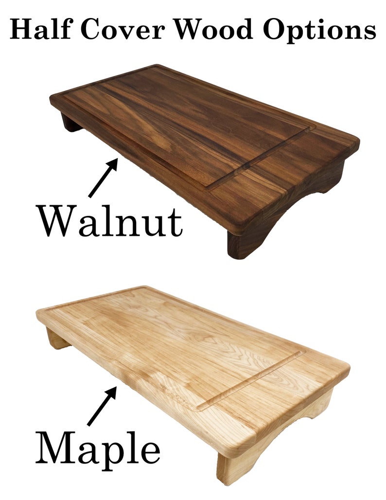 Examples of The Half Stove Top Covers 
Maple And Walnut With A White Background