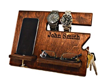 Mens Gift, Nightstand Organizer, Wood Docking Station