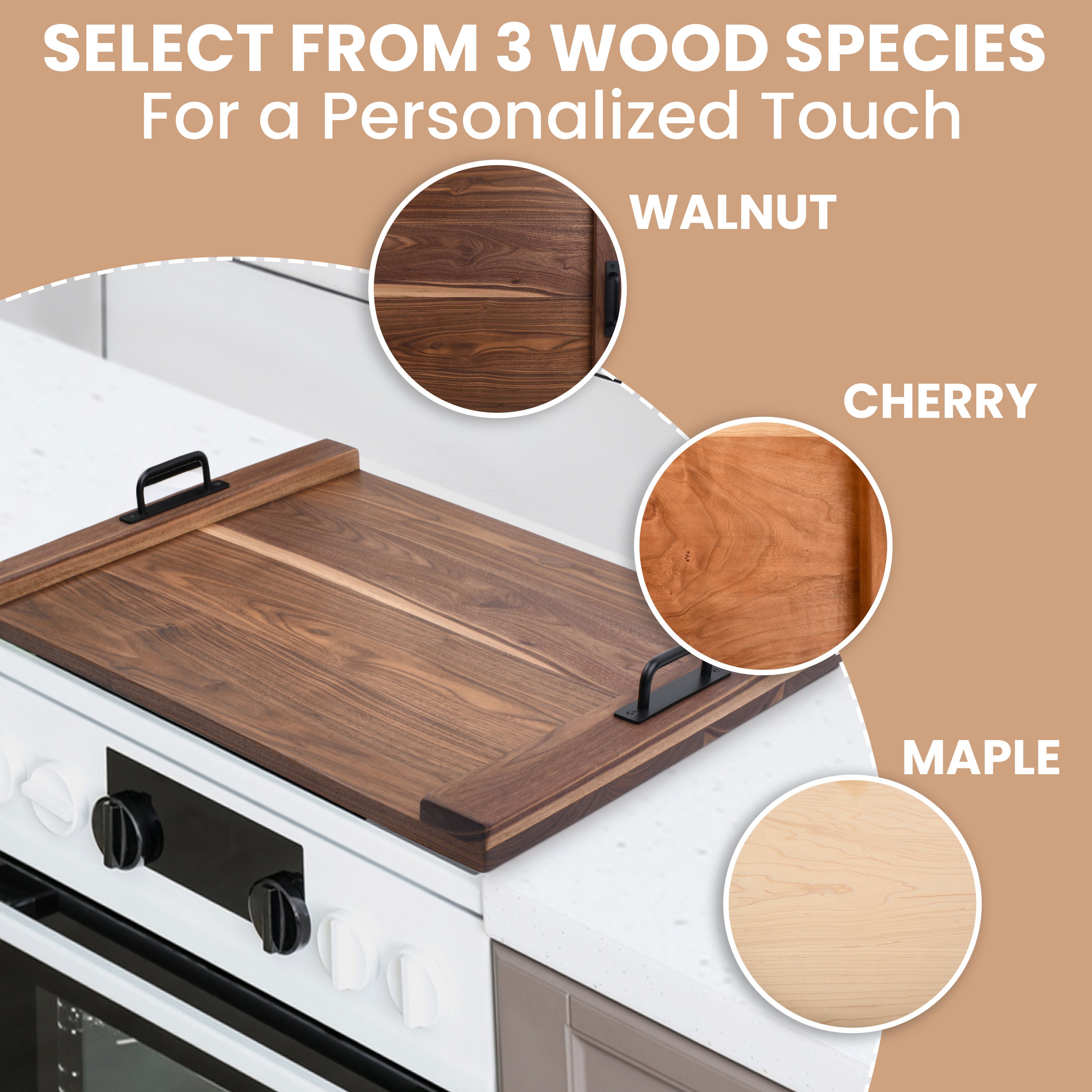 Wooden Cutting Board Stovetop Cover. Engraved Oven Cover. Shop Now!