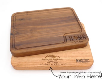 Realtor Closing Gift, Personalized Cutting Board, First Time Buyer Gift, Housewarming Gift for Men, Wooden BBQ Board, Add your Logo or Info