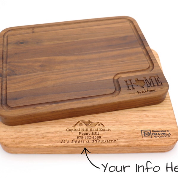 Personalized Housewarming Gift, Closing Gift from Realtor, Personalized Cutting Board, Professional Client Buyer Gift, Add your Logo or Info