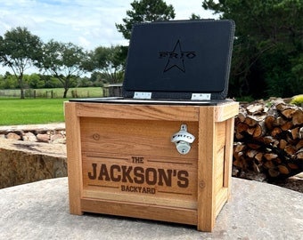 Outdoor Ice Chest, Personalized Beer Cooler, Backyard BBQ Cooler, Football Tailgating Cooler, Father's Day Gift, Beer Cooler, Wood Ice Chest